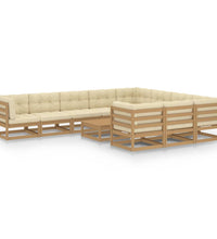11-tlg. Garten-Lounge-Set mit Kissen Honigbraun Massivholz
