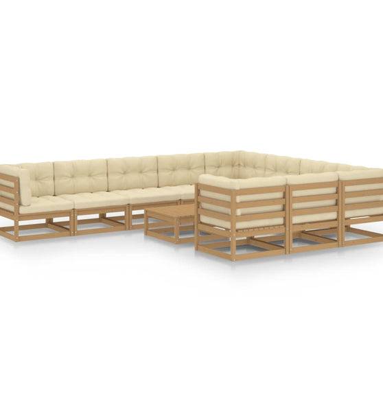 11-tlg. Garten-Lounge-Set mit Kissen Honigbraun Massivholz