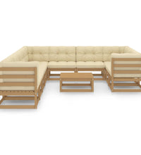 11-tlg. Garten-Lounge-Set mit Kissen Honigbraun Massivholz