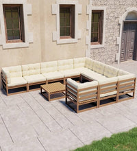11-tlg. Garten-Lounge-Set mit Kissen Honigbraun Massivholz