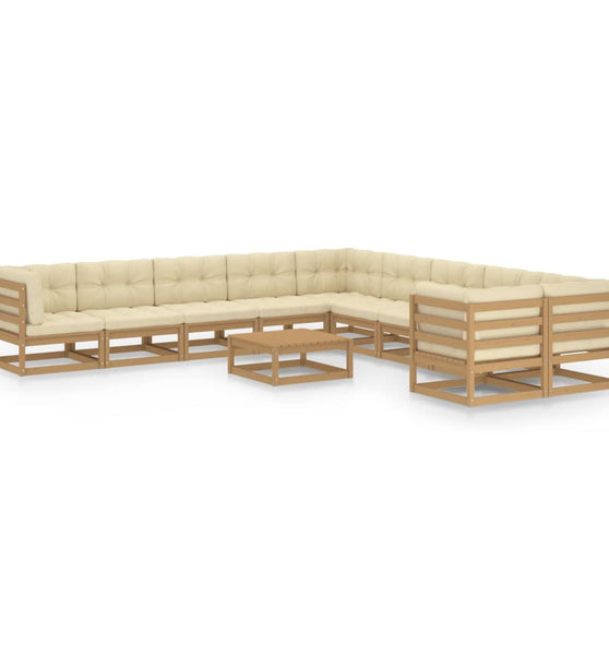 11-tlg. Garten-Lounge-Set mit Kissen Honigbraun Massivholz