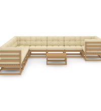 11-tlg. Garten-Lounge-Set mit Kissen Honigbraun Massivholz