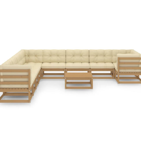 11-tlg. Garten-Lounge-Set mit Kissen Honigbraun Massivholz