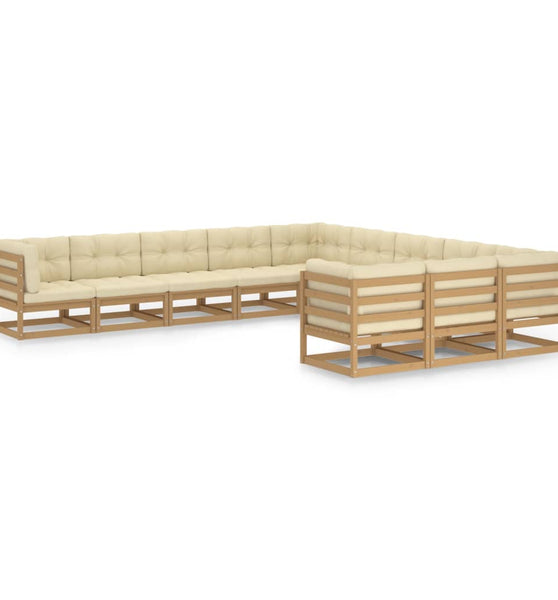 11-tlg. Garten-Lounge-Set mit Kissen Honigbraun Massivholz