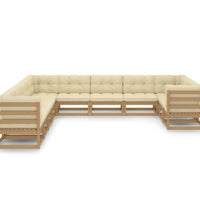 11-tlg. Garten-Lounge-Set mit Kissen Honigbraun Massivholz