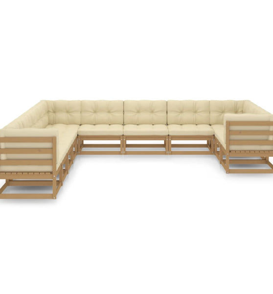 11-tlg. Garten-Lounge-Set mit Kissen Honigbraun Massivholz