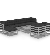 10-tlg. Garten-Lounge-Set mit Kissen Grau Massivholz Kiefer