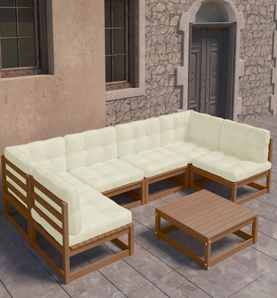 7-tlg Garten-Lounge-Set mit Kissen Honigbraun Massivholz Kiefer