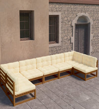 7-tlg Garten-Lounge-Set mit Kissen Honigbraun Massivholz Kiefer