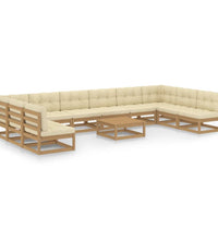 11-tlg. Garten-Lounge-Set mit Kissen Honigbraun Massivholz