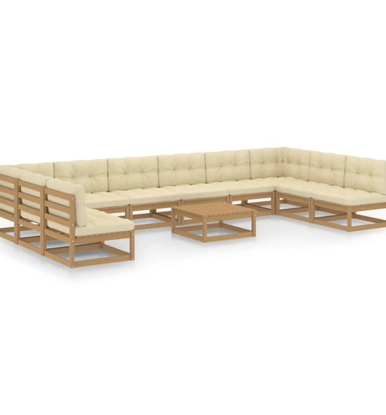 11-tlg. Garten-Lounge-Set mit Kissen Honigbraun Massivholz