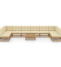 11-tlg. Garten-Lounge-Set mit Kissen Honigbraun Massivholz