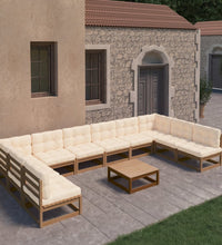 11-tlg. Garten-Lounge-Set mit Kissen Honigbraun Massivholz