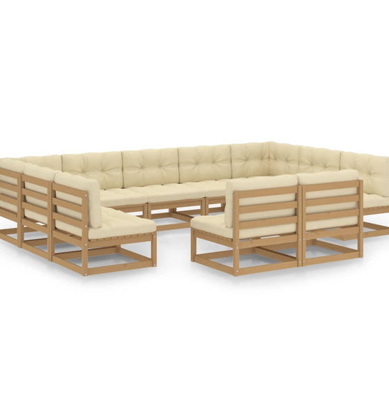 11-tlg. Garten-Lounge-Set mit Kissen Honigbraun Massivholz