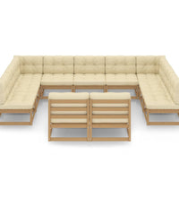 11-tlg. Garten-Lounge-Set mit Kissen Honigbraun Massivholz