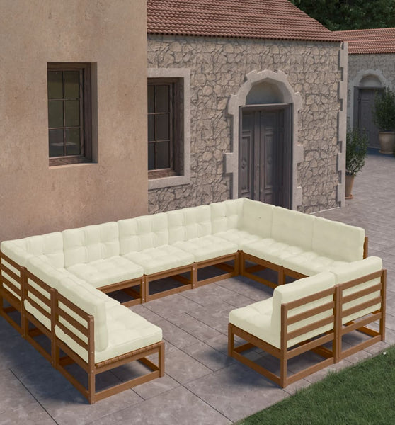 11-tlg. Garten-Lounge-Set mit Kissen Honigbraun Massivholz
