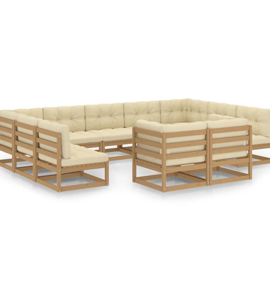 11-tlg. Garten-Lounge-Set mit Kissen Honigbraun Massivholz
