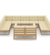 11-tlg. Garten-Lounge-Set mit Kissen Honigbraun Massivholz