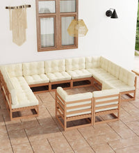 11-tlg. Garten-Lounge-Set mit Kissen Honigbraun Massivholz