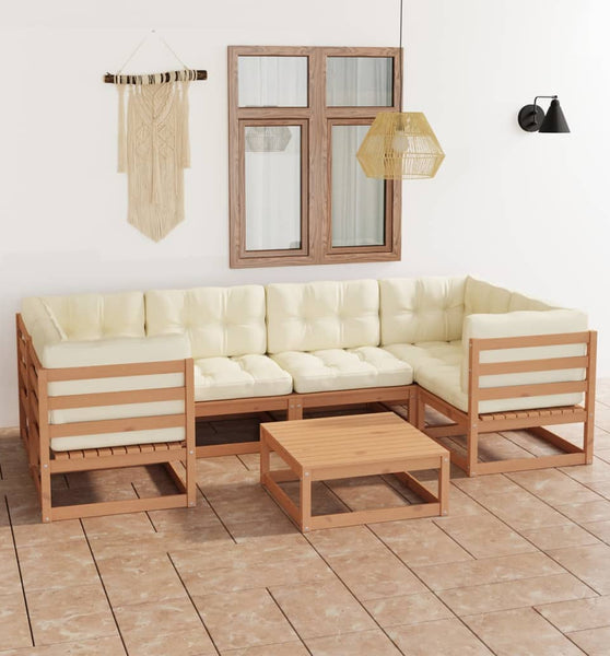 7-tlg Garten-Lounge-Set mit Kissen Honigbraun Massivholz Kiefer