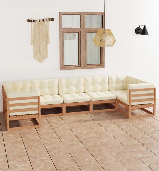 7-tlg Garten-Lounge-Set mit Kissen Honigbraun Massivholz Kiefer