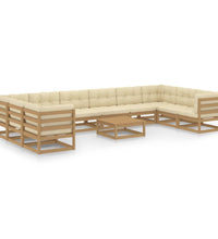 11-tlg. Garten-Lounge-Set mit Kissen Honigbraun Massivholz