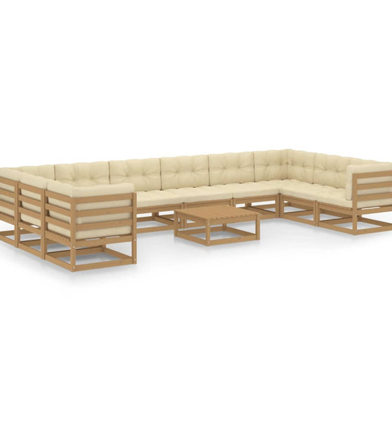 11-tlg. Garten-Lounge-Set mit Kissen Honigbraun Massivholz