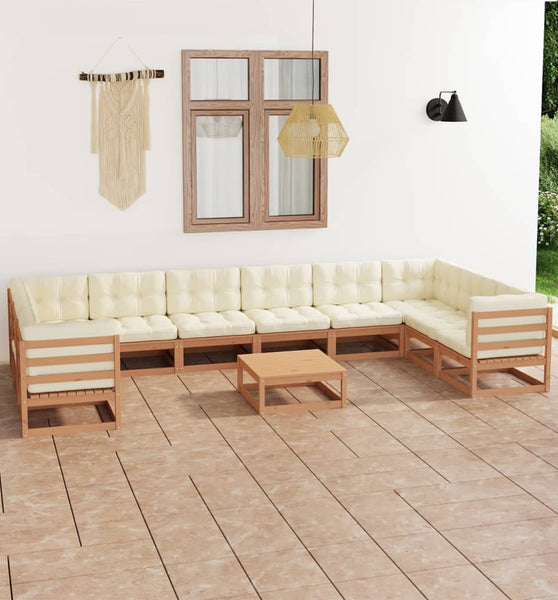 11-tlg. Garten-Lounge-Set mit Kissen Honigbraun Massivholz