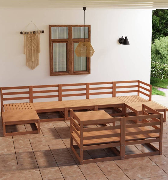 10-tlg. Garten-Lounge-Set Honigbraun Massivholz Kiefer