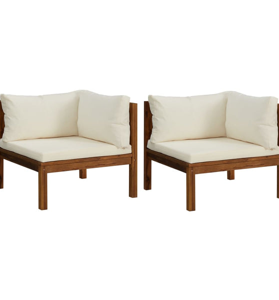 Ecksofas 2 Stk. mit Cremeweißen Kissen Massivholz Akazie