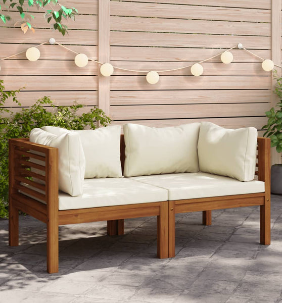 Ecksofas 2 Stk. mit Cremeweißen Kissen Massivholz Akazie