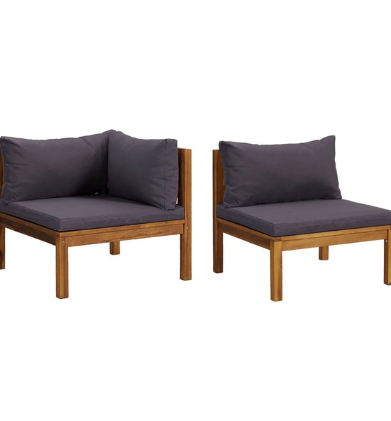 2-tlg. Sofa-Set mit Dunkelgrauen Kissen Akazie Massivholz