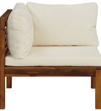 Modulares Ecksofa mit Cremeweißen Kissen Akazienholz