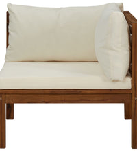 Modulares Ecksofa mit Cremeweißen Kissen Akazienholz