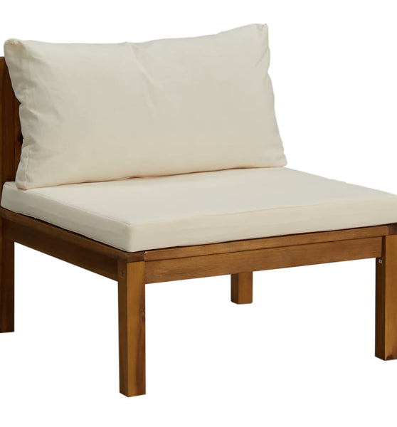 Modulares Mittelsofa mit Cremeweißen Kissen Akazienholz