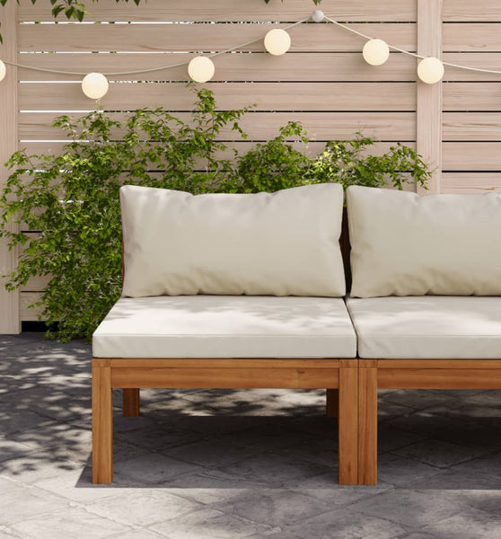 Modulares Mittelsofa mit Cremeweißen Kissen Akazienholz