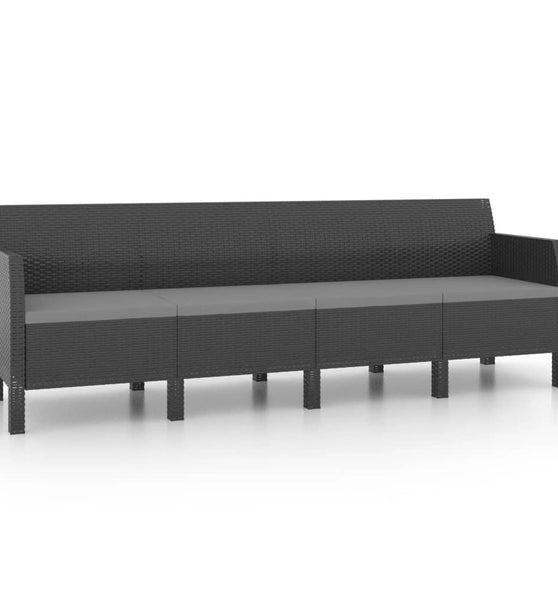 4-Sitzer-Gartensofa mit Kissen Anthrazit PP Rattan