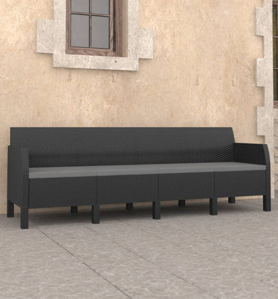 4-Sitzer-Gartensofa mit Kissen Anthrazit PP Rattan