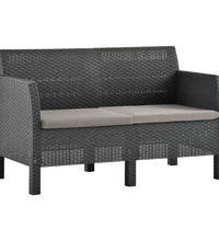 3-tlg. Garten-Lounge-Set mit Kissen PP Rattan Anthrazit