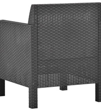 3-tlg. Garten-Lounge-Set mit Kissen PP Rattan Anthrazit