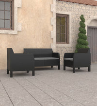 3-tlg. Garten-Lounge-Set mit Kissen PP Rattan Anthrazit