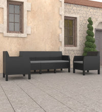 3-tlg. Garten-Lounge-Set mit Kissen PP Rattan Anthrazit