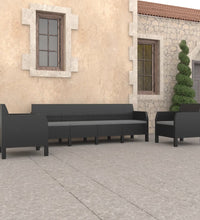 3-tlg. Garten-Lounge-Set mit Kissen PP Rattan Anthrazit