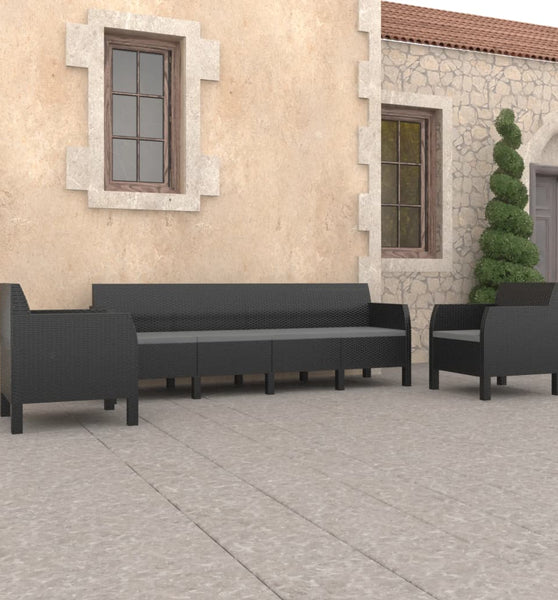 3-tlg. Garten-Lounge-Set mit Kissen PP Rattan Anthrazit