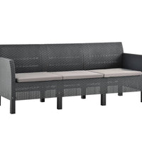 3-tlg. Garten-Lounge-Set mit Kissen PP Rattan Anthrazit