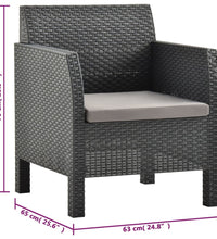 3-tlg. Garten-Lounge-Set mit Kissen PP Rattan Anthrazit