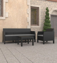 3-tlg. Garten-Lounge-Set mit Kissen PP Rattan Anthrazit