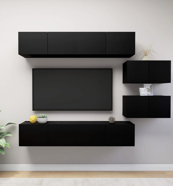 6-tlg. TV-Schrank-Set Schwarz Holzwerkstoff
