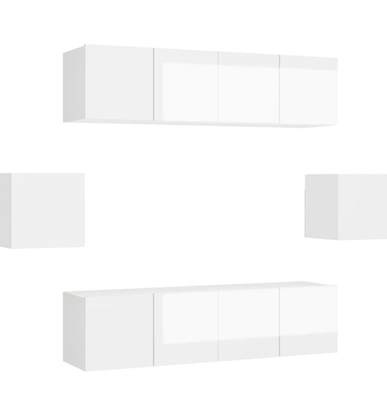 6-tlg. TV-Schrank-Set Hochglanz-Weiß Holzwerkstoff
