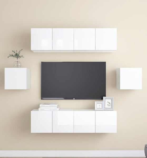 6-tlg. TV-Schrank-Set Hochglanz-Weiß Holzwerkstoff